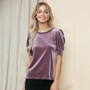 Mauve Velvet Puff Sleeve Top by Acting Pro Romantic Feminine Plus Size 1X NEW